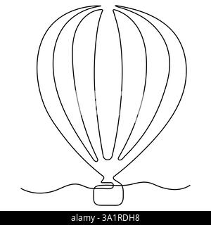 Continuous hand drawn doodle of hot air balloon air transport for travel in the sky sketch outline vector illustration Stock Vector