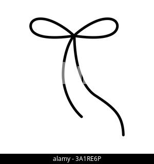 Hand drawn tied bow icon. Waving Tied ribbon in doodle style. Outline Decoration element. Isolated on white. Vector Stock Vector