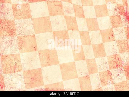 Retro background with texture of old paper and checkered pattern pink and white color. Vintage-style backdrop, either horizontal or vertical, perfect Stock Photo