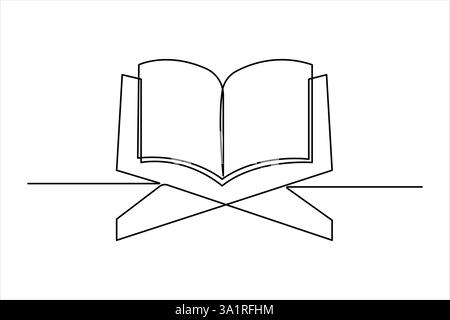 Continuous one line art drawing of open Quran Ramadan concept vector illustration Stock Vector