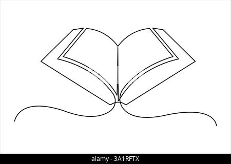 Continuous one line art drawing of open Quran Ramadan concept vector illustration Stock Vector