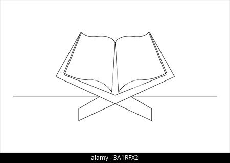 Continuous one line art drawing of open Quran Ramadan concept vector illustration Stock Vector