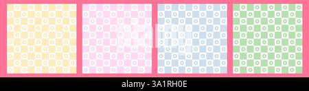 Checkered background retro style with cute daisy or chamomile flowers Stock Vector
