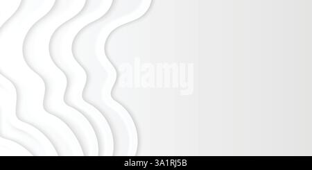 Neumorphism background with smooth white wavy layers and shadow effect. Clean minimal border design with soft flowing curves. Modern interface frame template for website or presentation design. Stock Vector