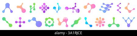 Colorful metaball shapes collection with gradient elements. Connected organic structures. Various molecular like patterns from simple curves to complex designs for digital interface projects. Stock Vector