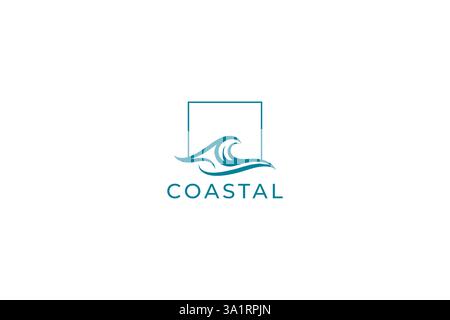Modern Coastal Logo Design Featuring Abstract Wave and Square Frame Stock Vector