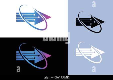 Modern Abstract Technology Logo with Arrow and Network Elements Stock Vector