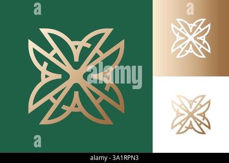 Elegant Gold Geometric Floral Logo Design with Traditional and Modern Elements Stock Vector