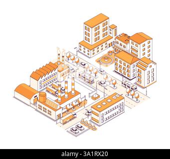 Industrial part separated from residential - vector isometric illustration Stock Vector
