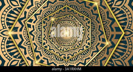 Luxurious mandala wallpaper with golden arabesque patterns, element for invitation, meditation poster, yoga, wedding, book cover, cover page, Stock Vector