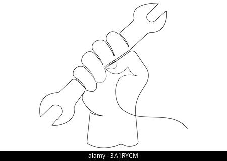 Continuous one line art drawing of labor day tools concept outline vector Stock Vector