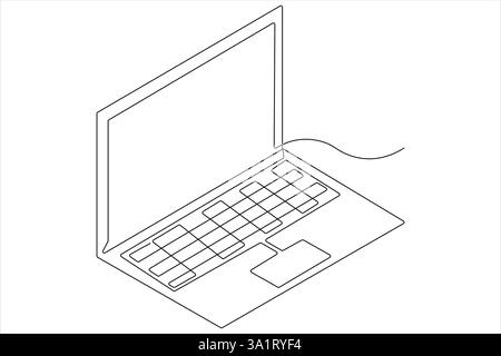 Continuous one line art drawing of laptop concept with Eye Glass outline vector illustration Stock Vector