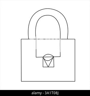 Continuous one line art drawing padlock key outline vector sketch illustration design Stock Vector