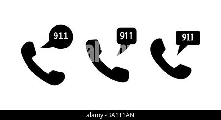 Call 911 phone number icon linear logo isolated Stock Vector