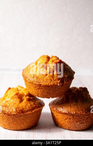 homemade lemon muffins on off white background Stock Photo