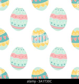 Pastel Easter Egg Pattern, Hand Drawn Decorative Eggs for Digital and Textile Designs Stock Vector