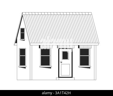 Cozy cottage with pitched roof 2D line object Stock Vector