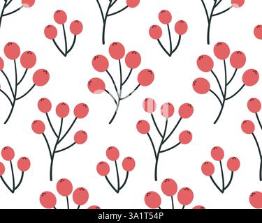 Ripe red berries. Spring pattern. Vector illustration. Stock Vector