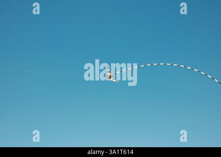 Colorful kite flying high in the clear blue sky Stock Photo