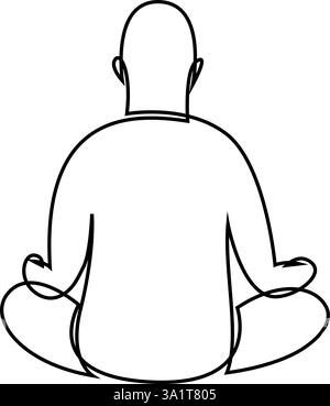 Meditating man in lotus yoga pose continuous one line drawing, rear view. Hand drawn minimalism style vector illustration, editable stroke Stock Vector