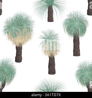Xanthorrhoea tree seamless pattern. The Grass tree, native Australian endemic flora. Vector illustration. Stock Vector