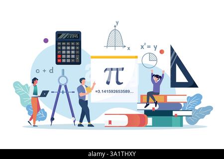 Math school subject. People studying mathematics. Vector illustration Stock Vector
