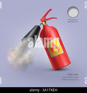 A vibrant Red Fire Extinguisher depicted with a Smoke Effect for enhanced attention Stock Vector