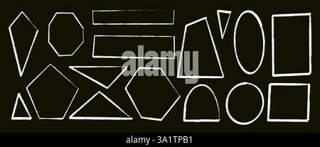 Chalk kids geometric shapes set. Text boxes paint textured thin line frames pack. Rounded and rectangle borders figures. Vector hand drawn quotation s Stock Vector