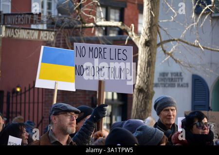 Signs at an International Women's Day march in New York City. Stock Photo