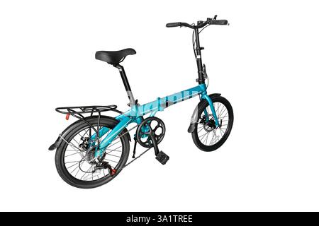 Folding compact bike. Close-up. Isolated on white background. Stock Photo