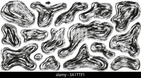 Organic rough shapes set. Irregular marker figures. Random abstract fluid paint. Uneven shape splashes. Wavy blob stains. Curvy liquid flat drops. Vec Stock Vector