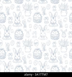 Vector Easter background with cute whimsical bunnies, rabbits Stock Vector