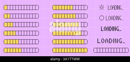 Pixel loading bar y2k retro 8 bit interface game, progress level ...