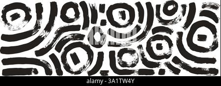 Squiggle and circles paint lines. Vector hand drawn wave round ink shapes composition. Abstract black curve freehand graphic elements. Scribble paintb Stock Vector