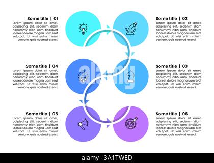 Infographic template with icons and 6 options or steps. Zigzag line. Can be used for workflow layout, diagram, banner, webdesign. Vector illustration Stock Vector