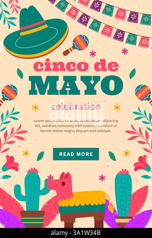 cinco de mayo poster illustration in flat style design Stock Vector