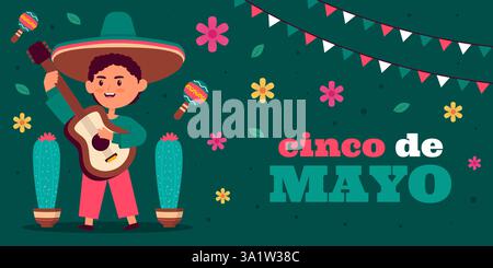 cinco de mayo horizontal banner illustration in flat style Stock Vector