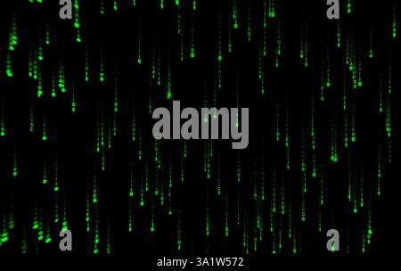 Green binary code falling on black background, digital data stream, futuristic matrix style, computer screen, cyber technology, programming concept, g Stock Photo