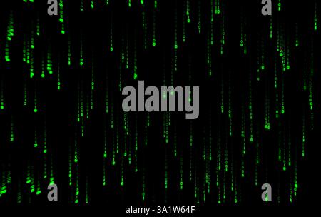 Green binary code falling on black background, digital data stream, futuristic matrix style, computer screen, cyber technology, programming concept, g Stock Photo
