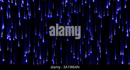 Glowing blue digits, digital data rain, futuristic tech concept, binary coding theme, computer network pattern on black background Stock Photo
