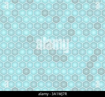 Seamless geometric pattern. Cyan color tones gradients. Rounded stacked hexagons mosaic cells. Hexagon cells. Seamless pattern. Stock Vector