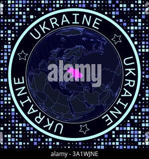 Ukraine on globe vector. Futuristic satellite view of the world centered to Ukraine. Stock Vector