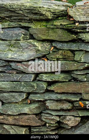A blue grey uncut slate brick wall Stock Photo