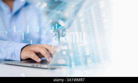 Finance and investment, Business Financing Accounting Banking Concept, Businessman doing finances and calculating financial report with business graph Stock Photo