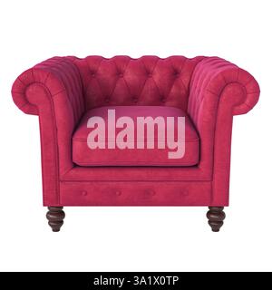 Luxurious pink chesterfield armchair on transparent background 3d Stock Photo