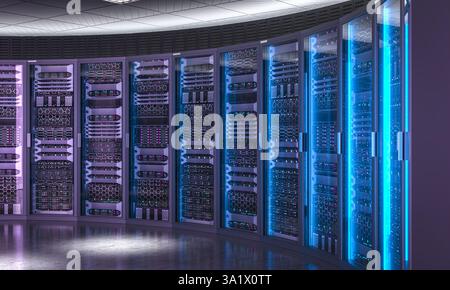 Server room hosting big data interior 3d background Stock Photo