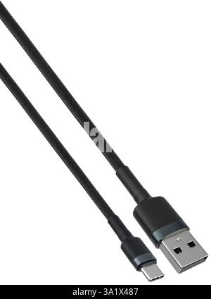 Flexible and durable cable with Type-C and USB connectors. Stock Photo