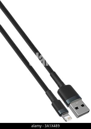 Flexible and durable Lightning to USB cable with minimalistic style. Stock Photo
