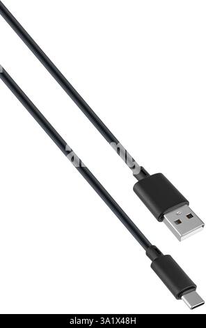 Flexible and durable cable with Type-C and USB connectors. Stock Photo