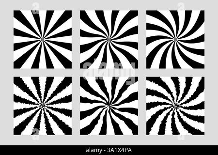 Six square backgrounds creating hypnotic swirling patterns Stock Vector